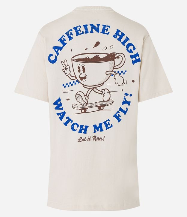 Camiseta Alongada em Meia Malha com Estampa Xícara de Café Frente e Costas Off White 7