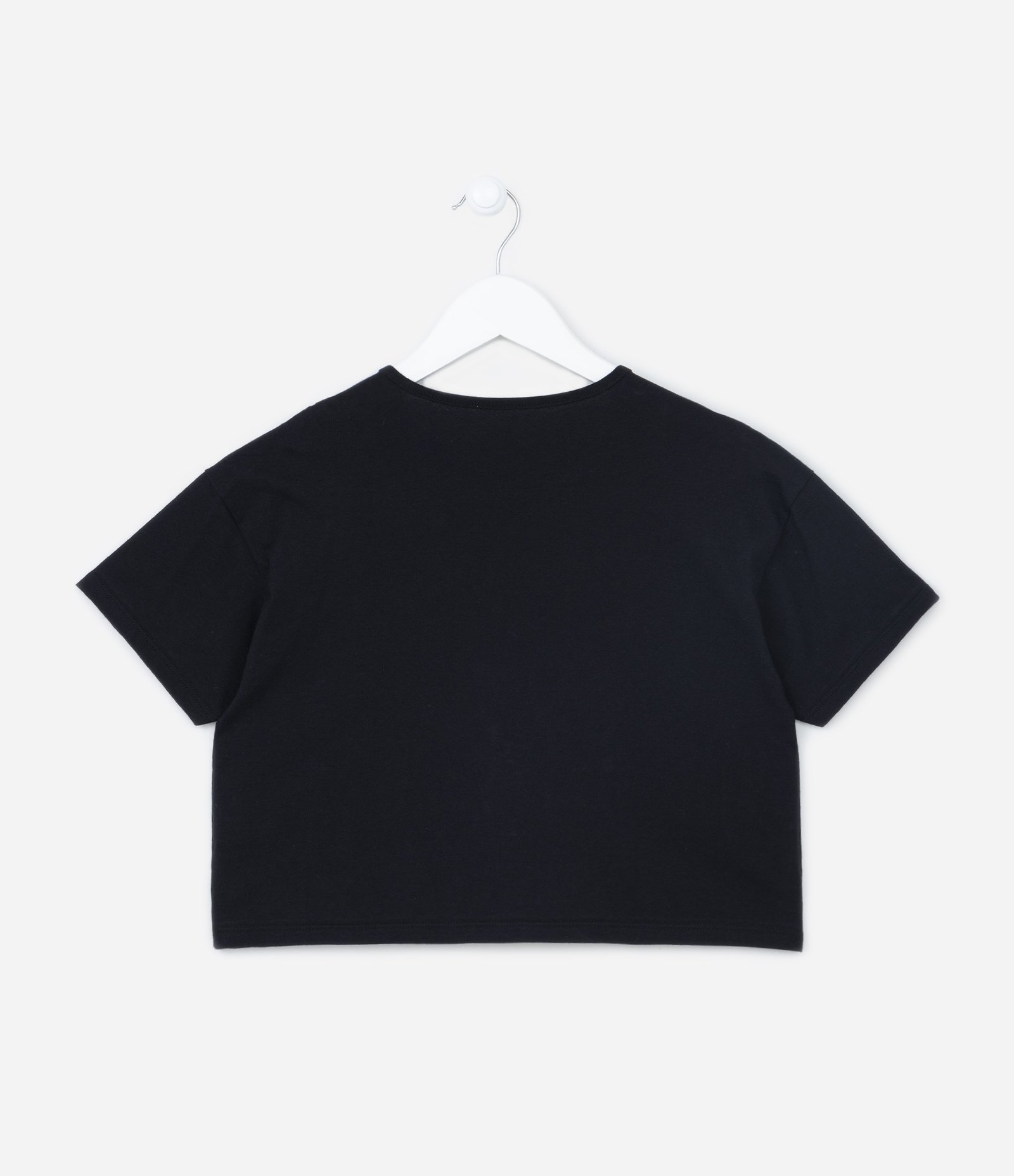 Camiseta Cropped Infantil com Estampa de Gatinho Love - Tam 5 a 14 Anos Preto 2