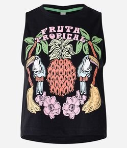 Blusa sem Manga em Meia Malha com Estampa Fruta Tropical