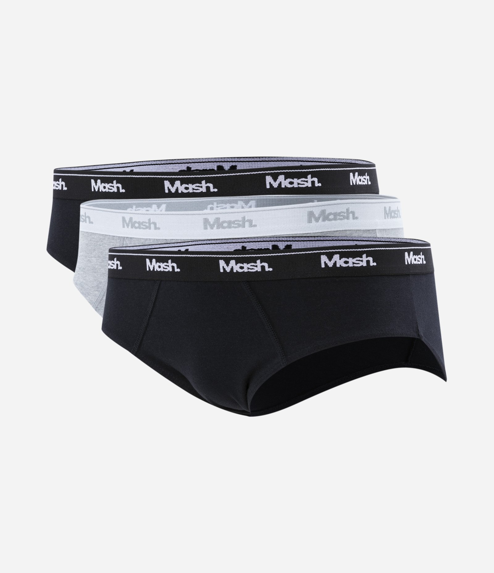 Kit 03 Cuecas Slip em Meia Malha com Cós Elástico Mash Preto/ Cinza 1