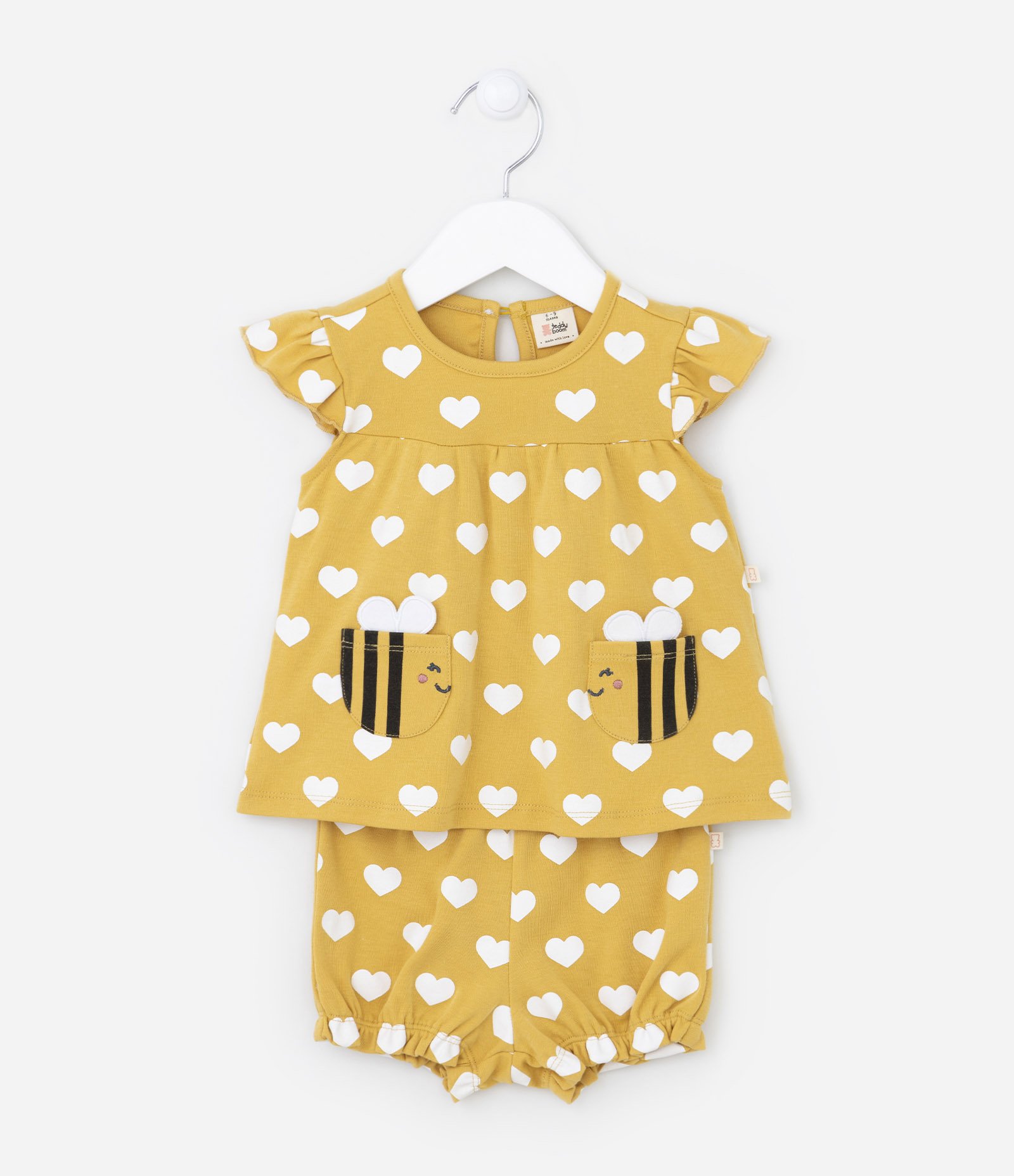 Conjunto Infantil em Algodão com Estampa de Corações - Tam  0 a 18 meses Amarelo 1