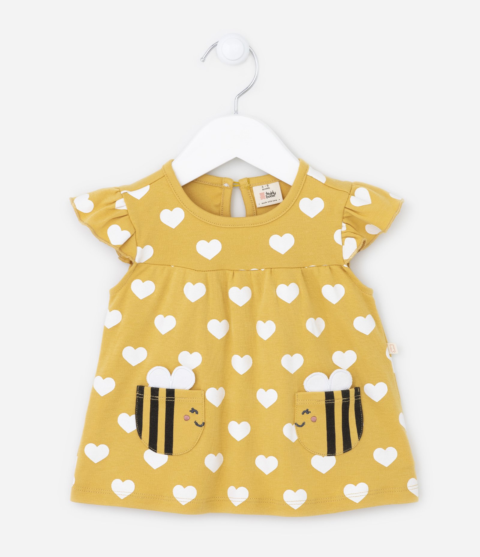 Conjunto Infantil em Algodão com Estampa de Corações - Tam  0 a 18 meses Amarelo 2