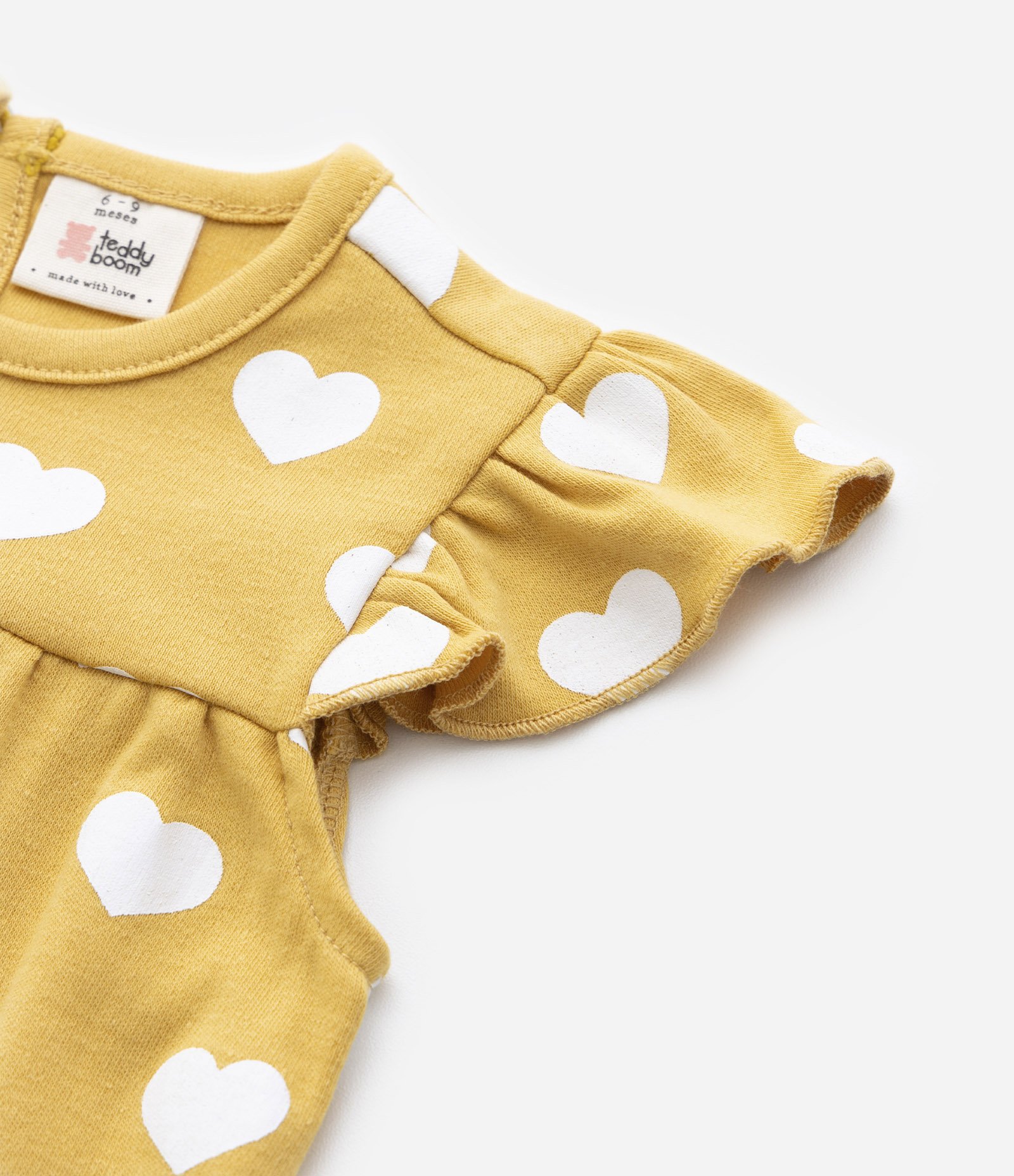 Conjunto Infantil em Algodão com Estampa de Corações - Tam  0 a 18 meses Amarelo 5