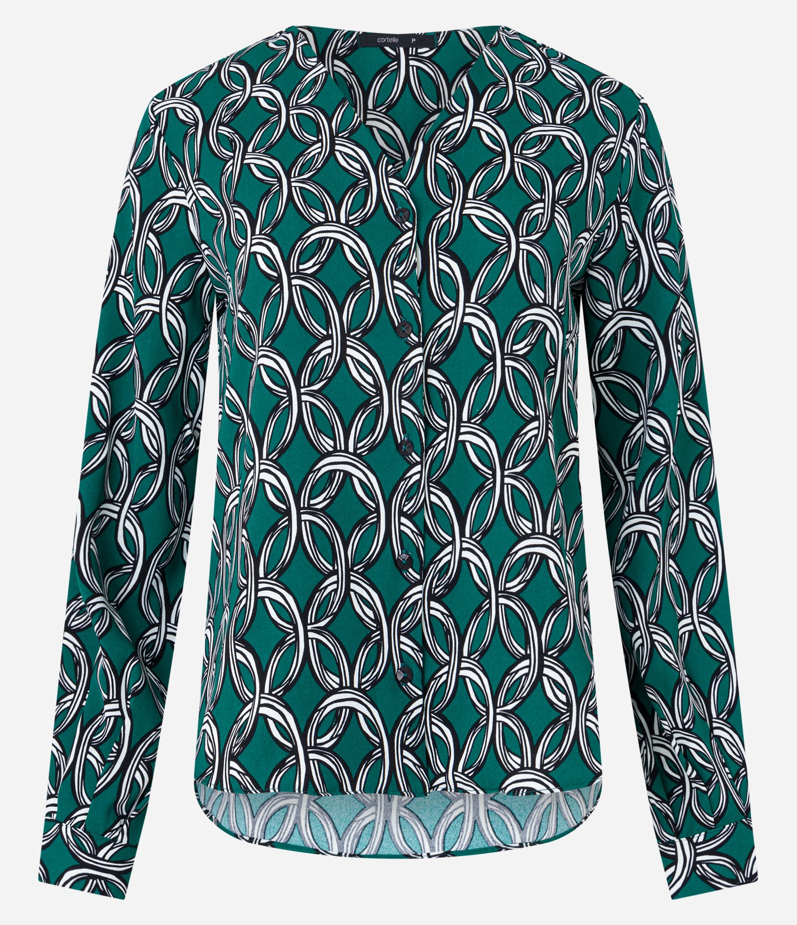 Camisa em Crepe com Gola V e Estampa de Correntes Verde 6