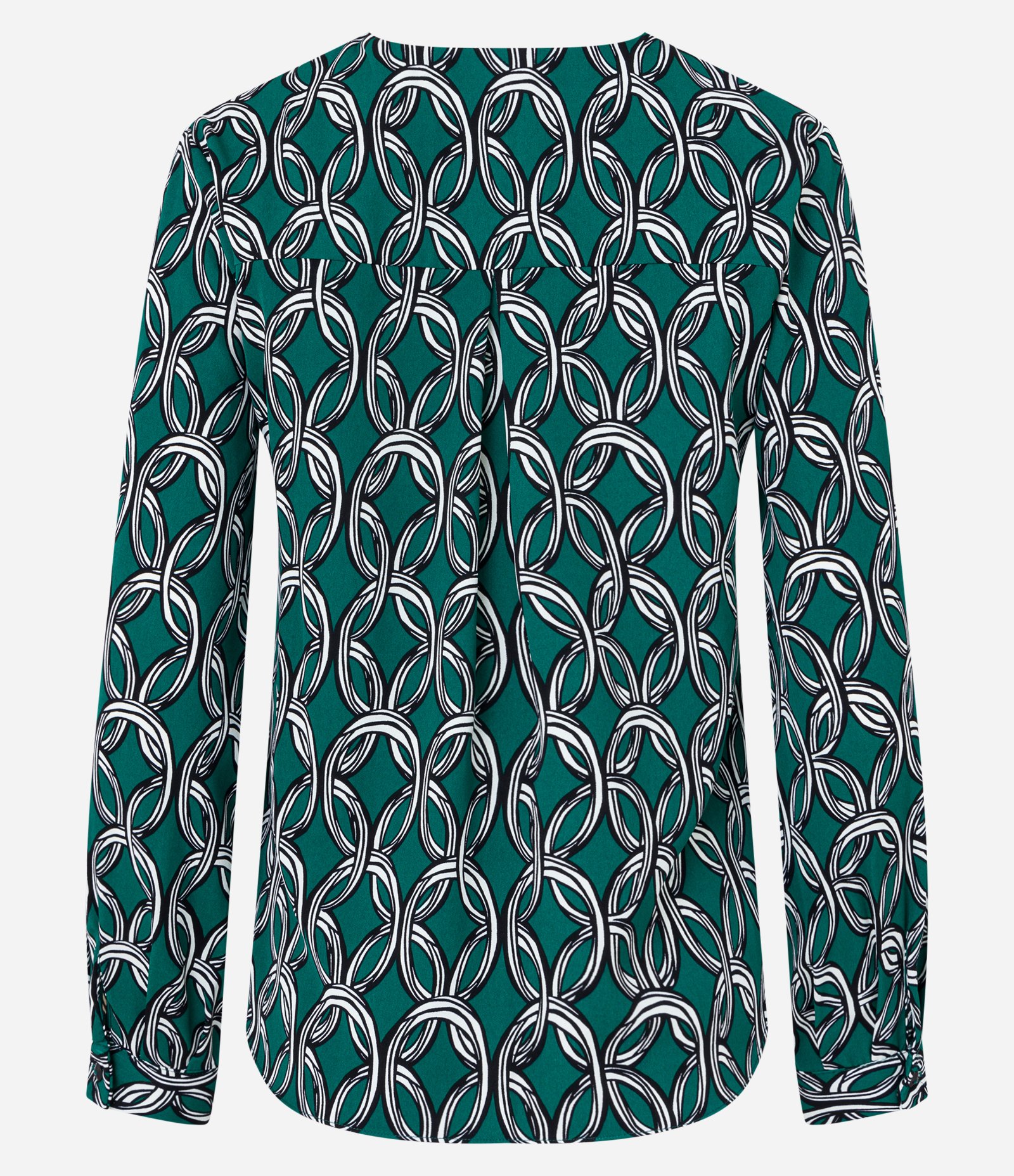 Camisa em Crepe com Gola V e Estampa de Correntes Verde 7