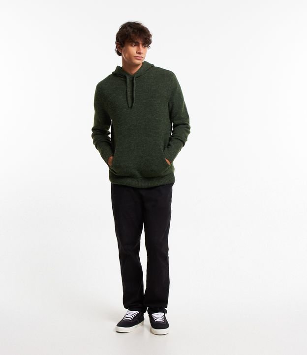 Suéter em Tricô com Capuz e Bolso Canguru Verde 2