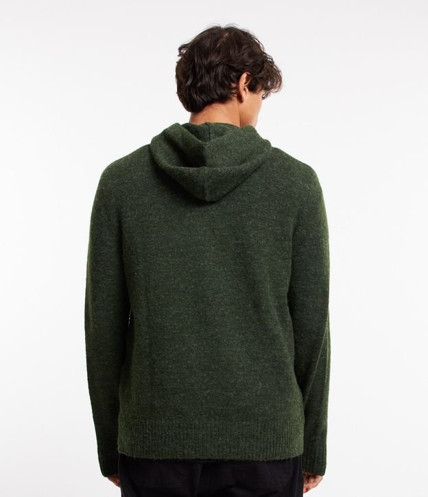 Suéter em Tricô com Capuz e Bolso Canguru Verde 3