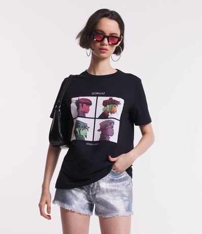 Camiseta Alongada em Meia Malha com Estampa Gorillaz Menor preço em Camiseta Alongada em Meia Malha com Estampa Gorillaz