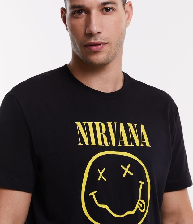 Pijama Curto com Estampa do Logo do Nirvana Preto 3