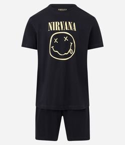 Pijama Curto com Estampa do Logo do Nirvana