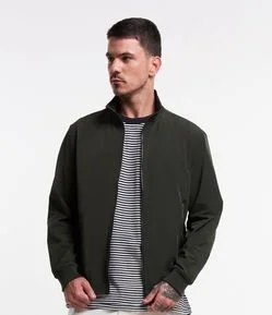 Jaqueta Bomber em Poliamida com Gola Alta e Zíper nos Bolso