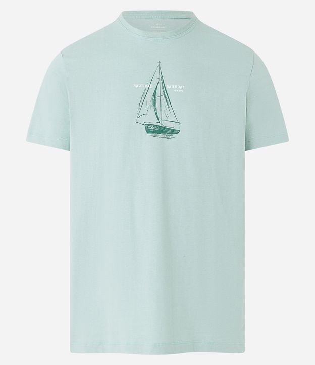 Camiseta Comfort em Tricoline com Estampa de Barco a Vela Verde Claro 5