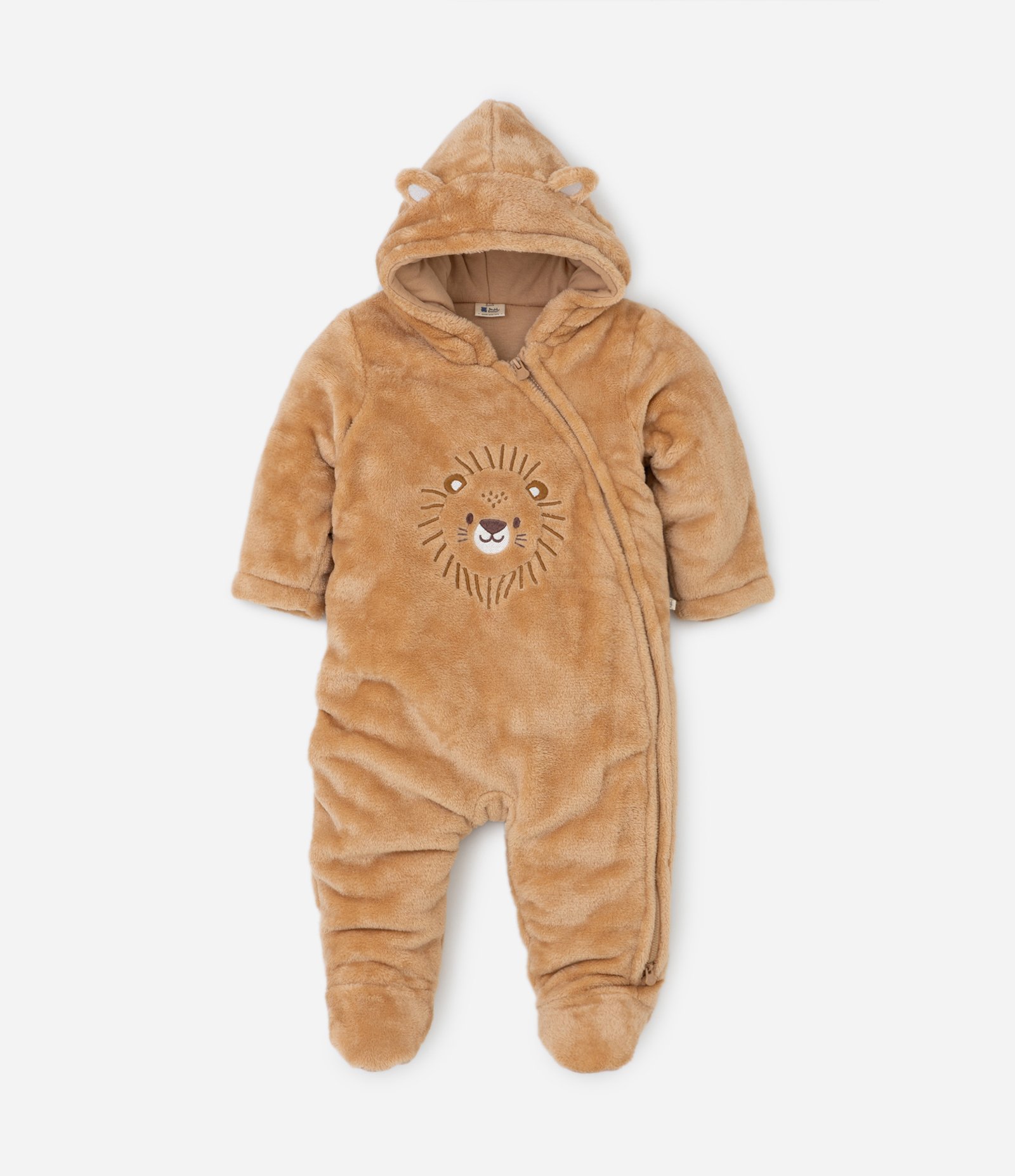 Macacão Infantil em Fleece com Orelhinhas e Bordado Leãozinho - Tam 0 a 18 meses Marrom 1