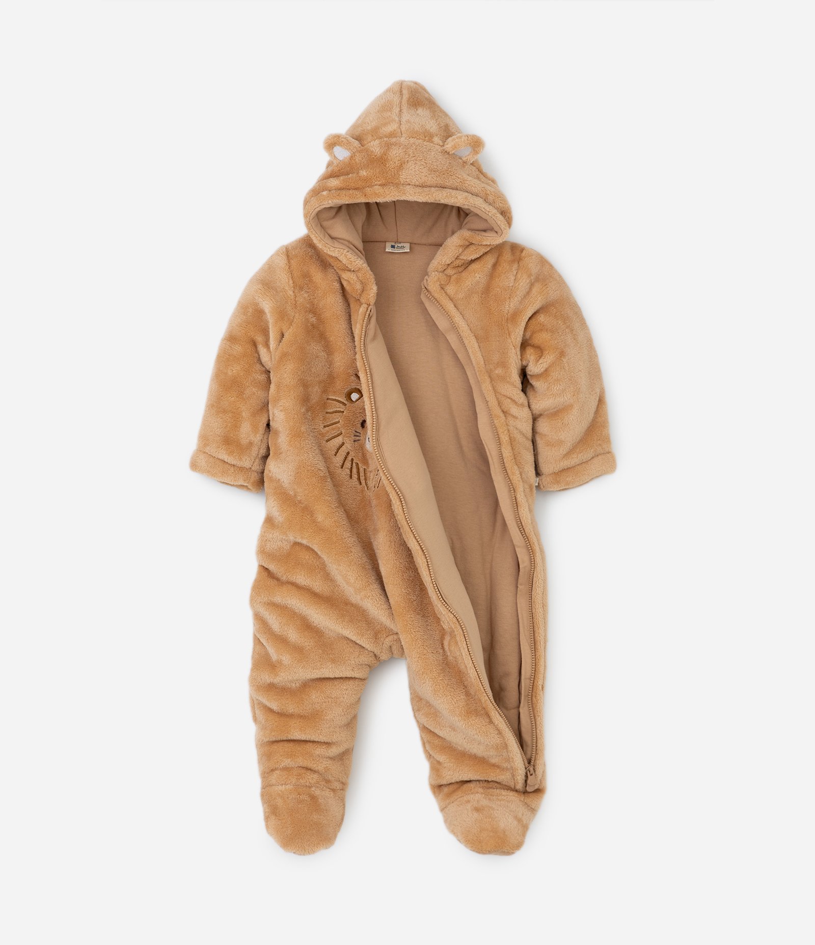 Macacão Infantil em Fleece com Orelhinhas e Bordado Leãozinho - Tam 0 a 18 meses Marrom 2