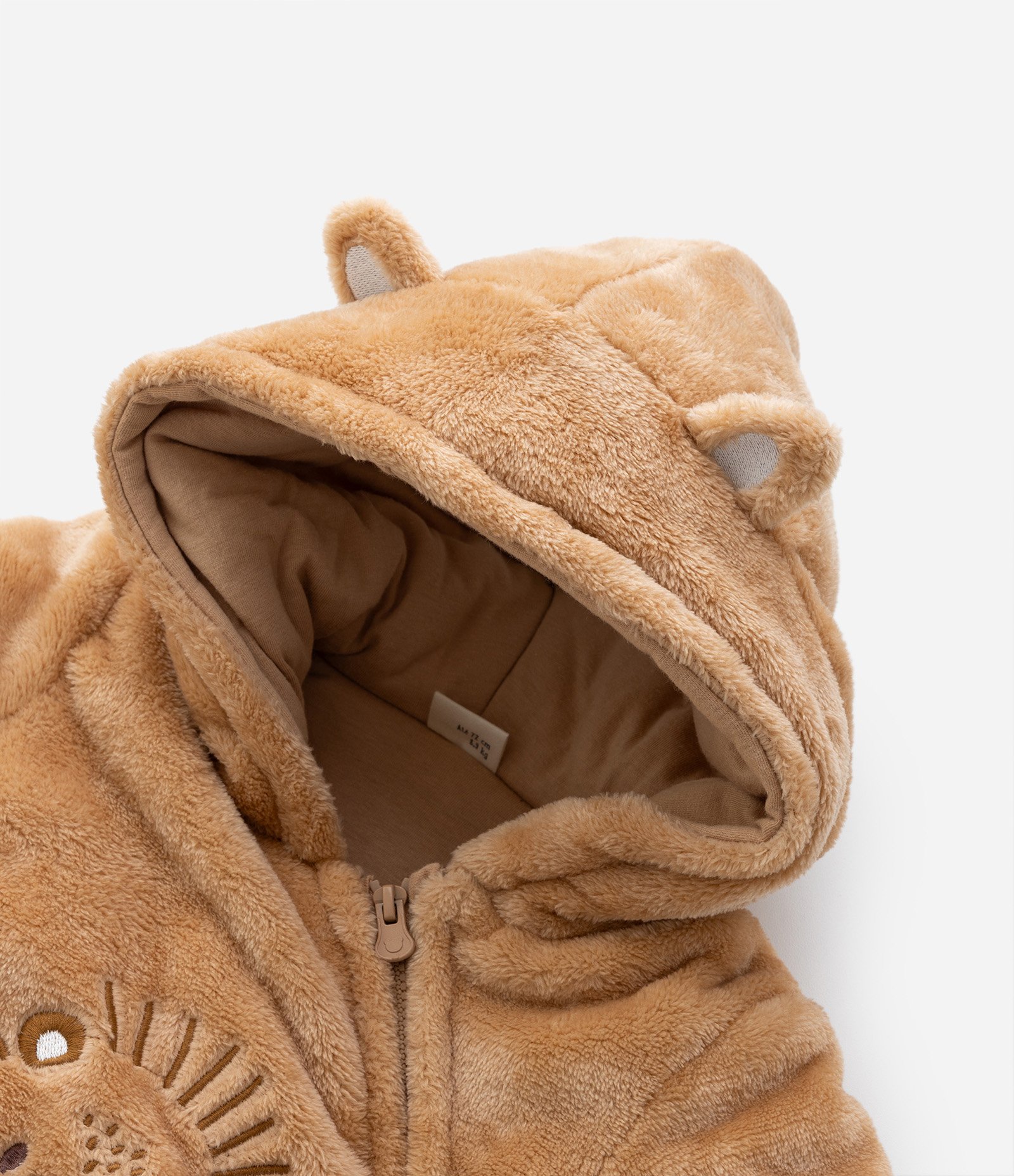 Macacão Infantil em Fleece com Orelhinhas e Bordado Leãozinho - Tam 0 a 18 meses Marrom 6