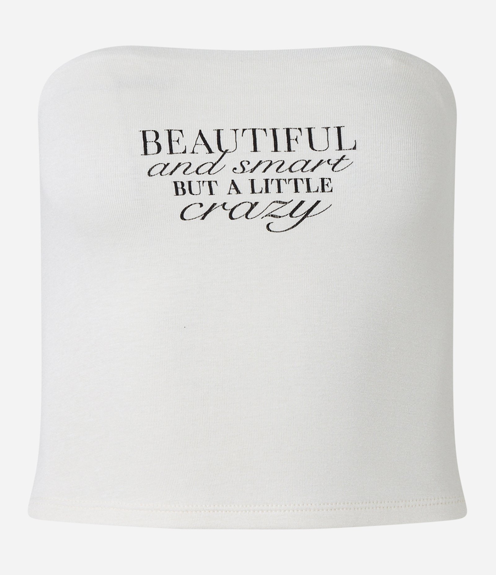 Blusa Cropped Tomara que Caia em Viscose com Lettering Smart But Crazy Branco Neve 5