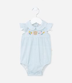 Macaquinho Infantil com Gola Boneca e Bordado de Ursinho - Tam 0 a 18 meses