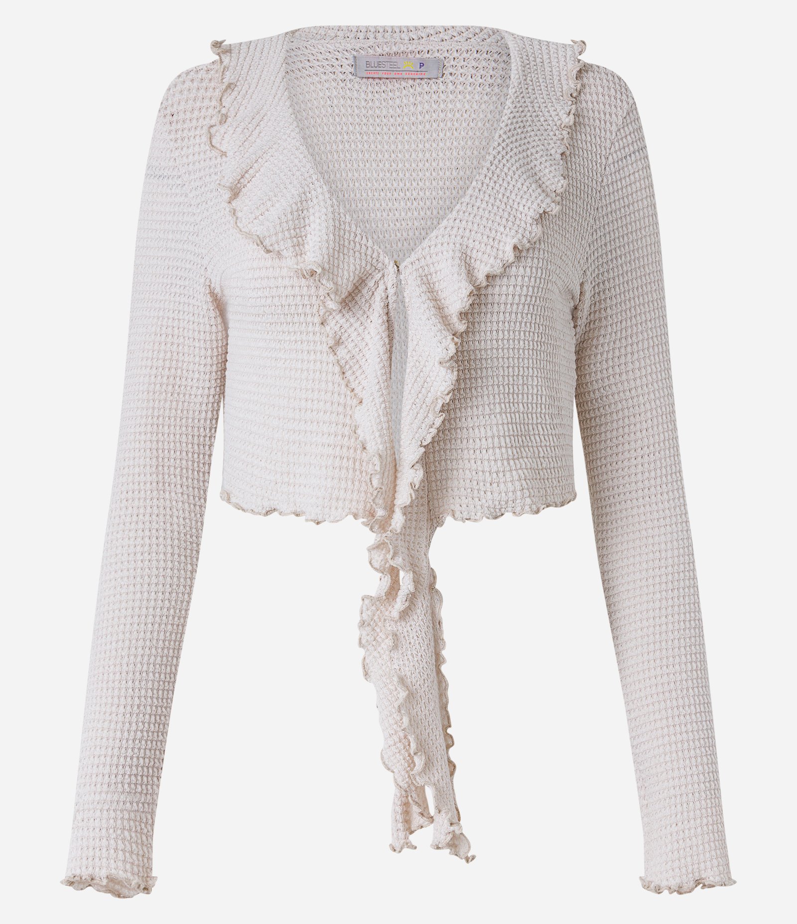 Blusa Cropped em Tricô Leve e Babados Alongados no Decote Branco Neve 5