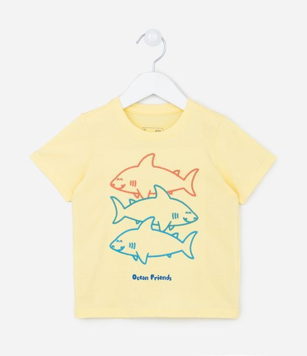 Camiseta Infantil com Estampa de Tubarões - Tam 1 a 5 anos Amarelo 1