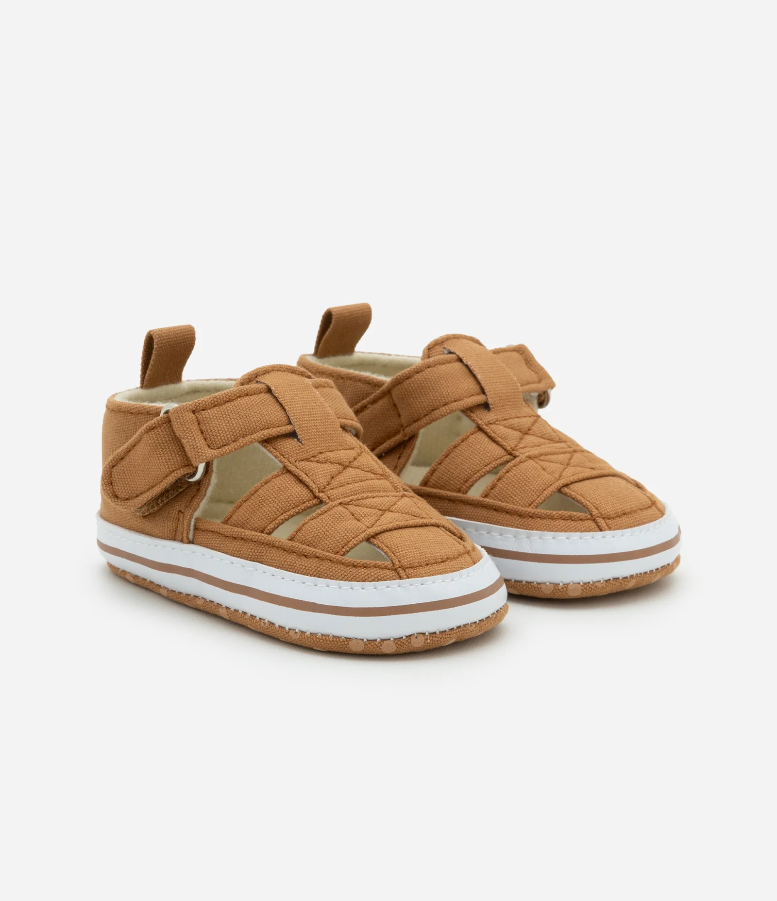 Sandália Infantil Têxtil com Tiras e Velcro - Tam 0 a 18 meses Caramelo 1