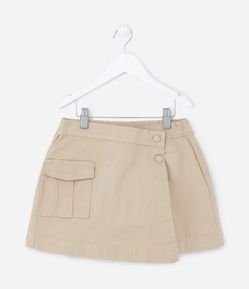 Short Saia Infantil em Sarja com Botões e Bolsinho Frontal - Tam 5 a 14 Anos