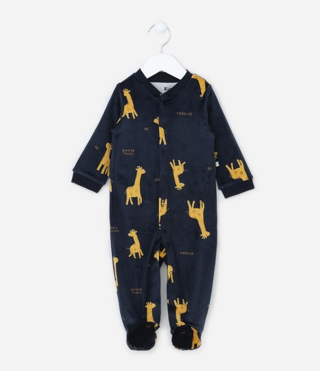 Macacão Infantil em Plush com Estampa Girafas - Tam RN a 24 meses