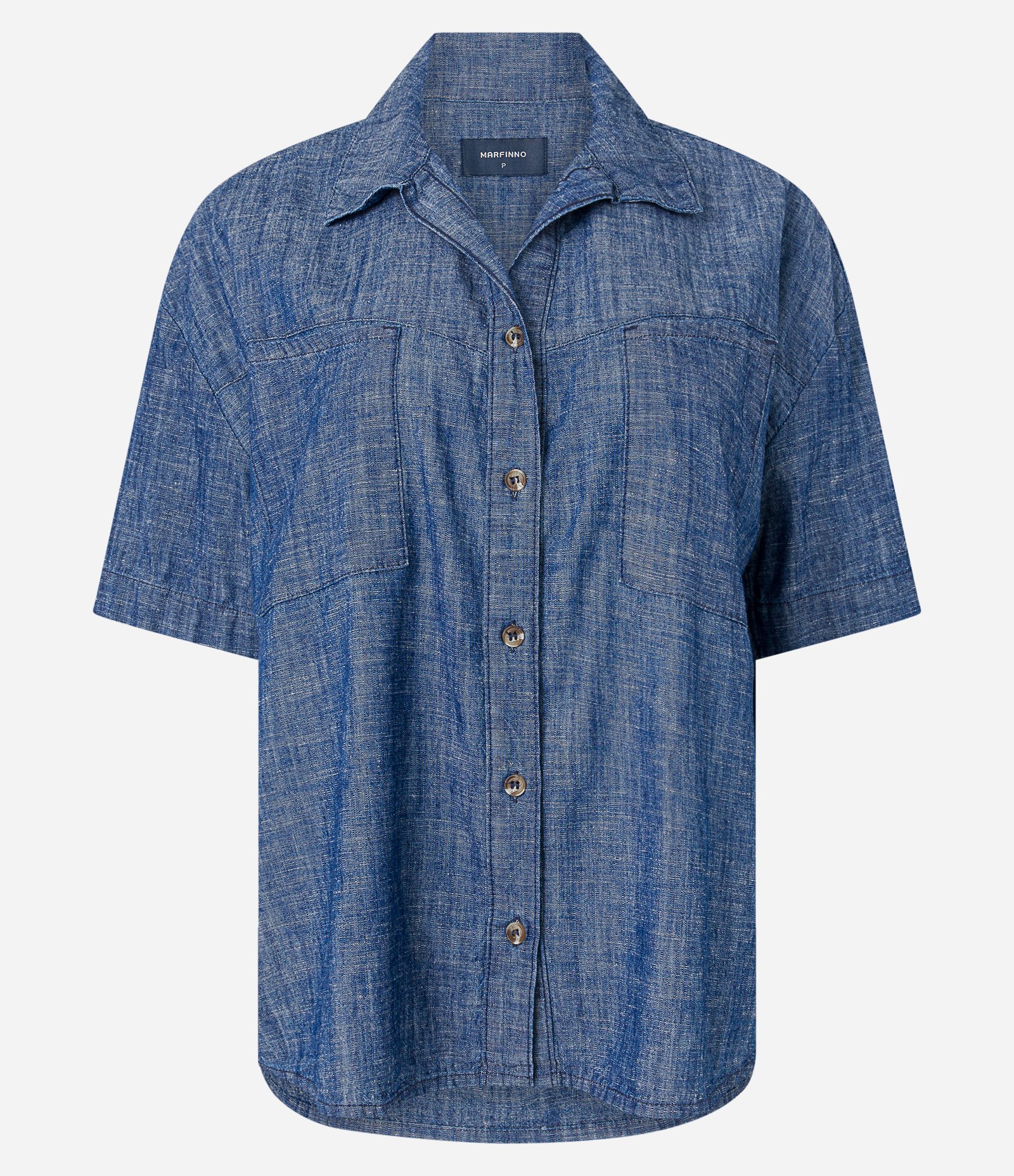 Camisa Manga Curta em Jeans com Bolsos Azul 5