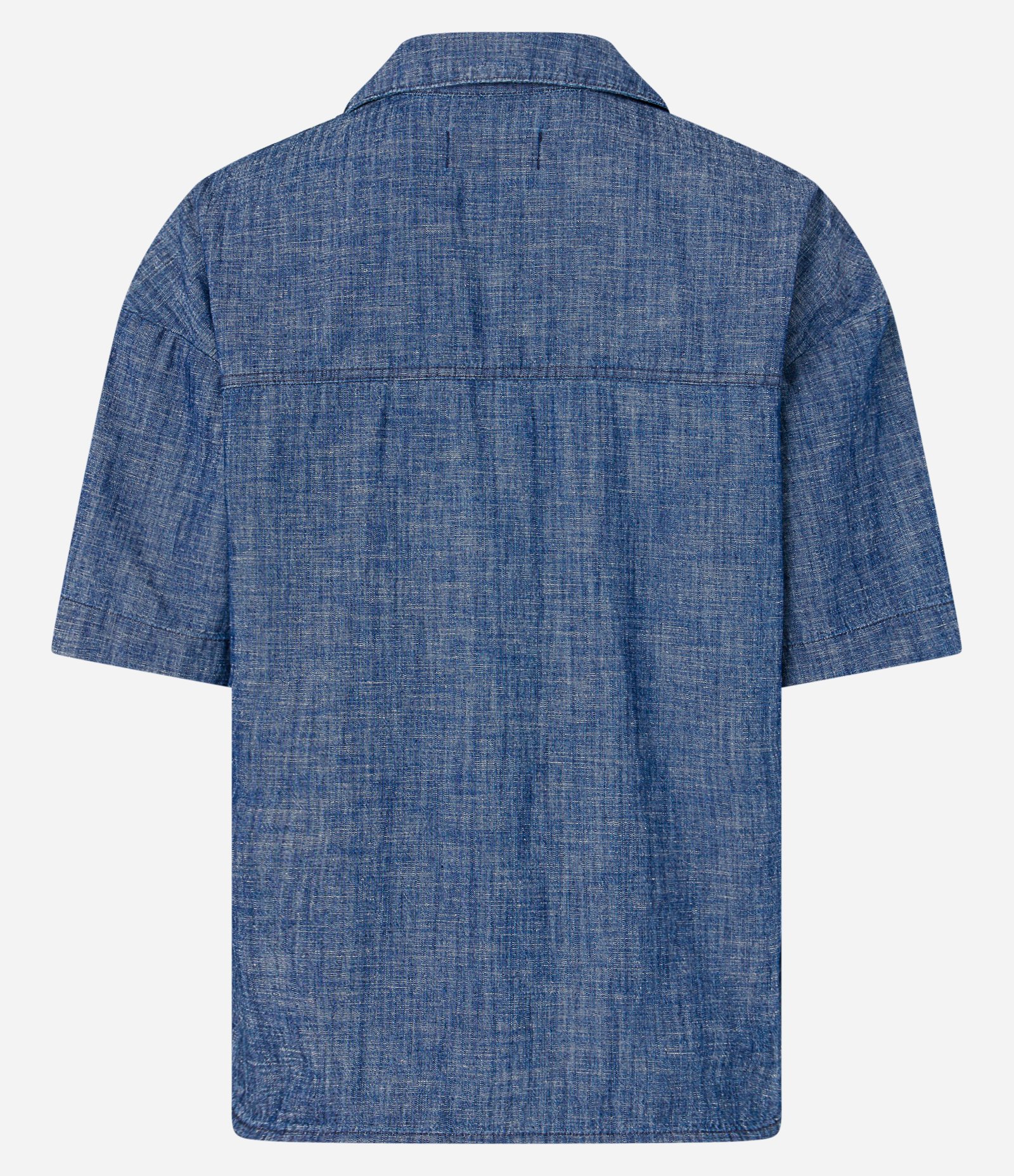 Camisa Manga Curta em Jeans com Bolsos Azul 6