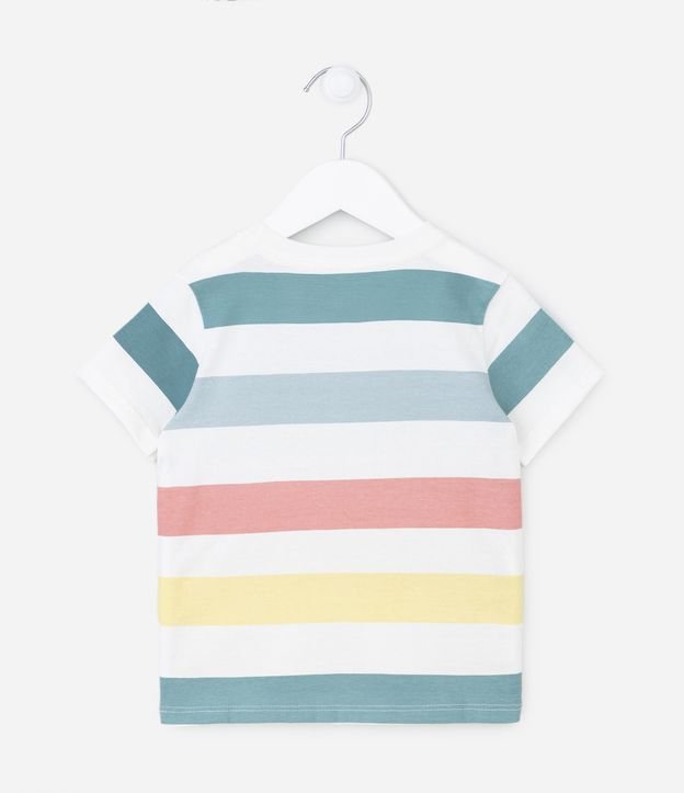 Camiseta Infantil com Estampa de Listras Coloridas - Tam 1 a 5 anos Off White 2