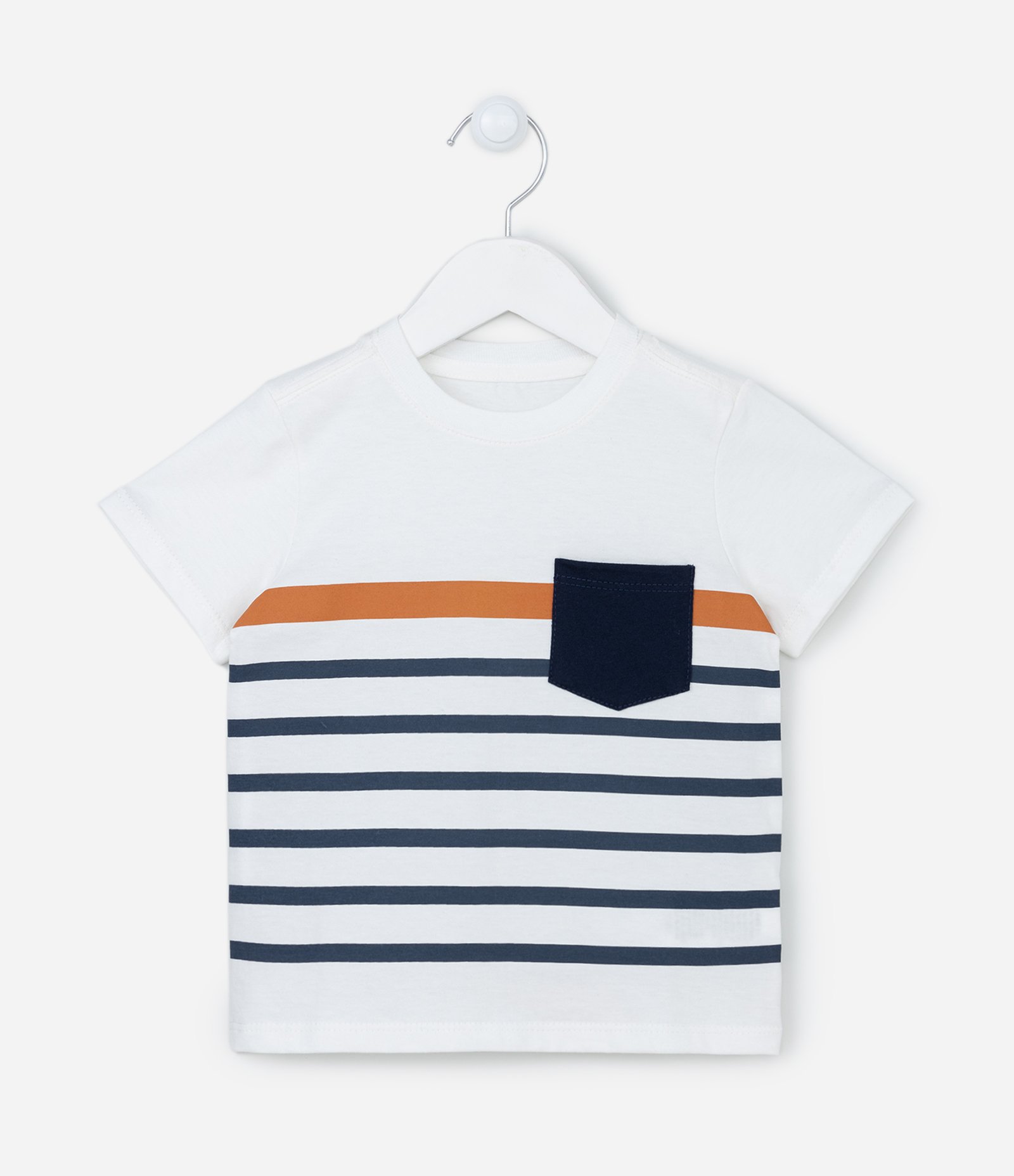 Camiseta Infantil Listrada e com Bolsinho - Tam 1 a 5 Anos Branco 1