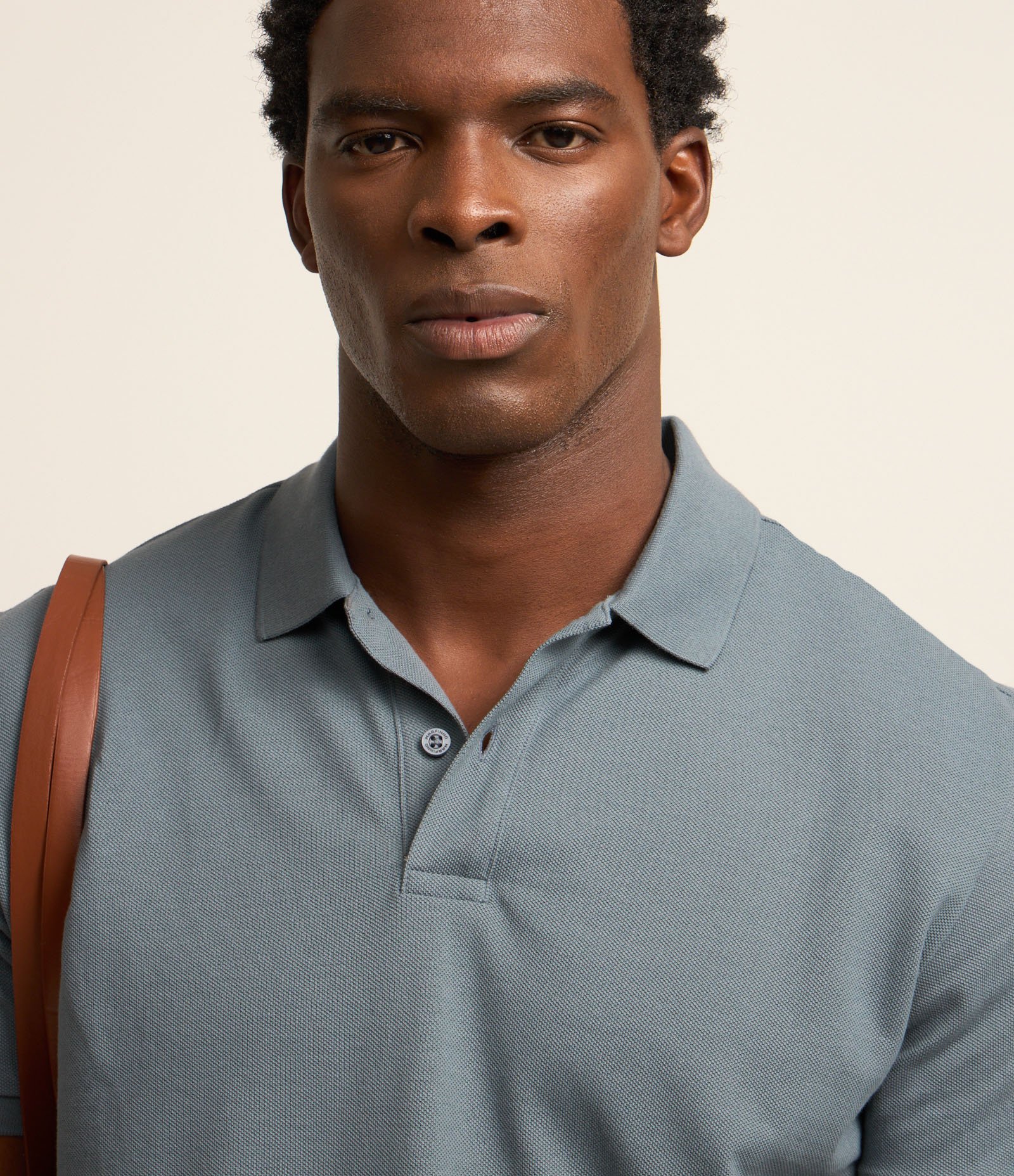 Camisa Polo Comfort em Algodão Peruano Azul Médio 3