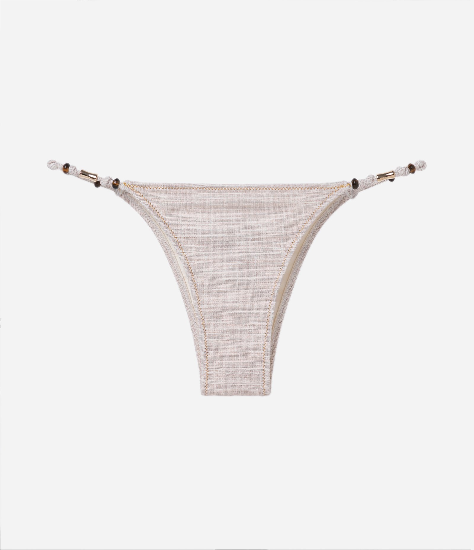 Biquíni Calcinha String em Poliamida com Lateral Detalhada e Estampa Linho Off White 5