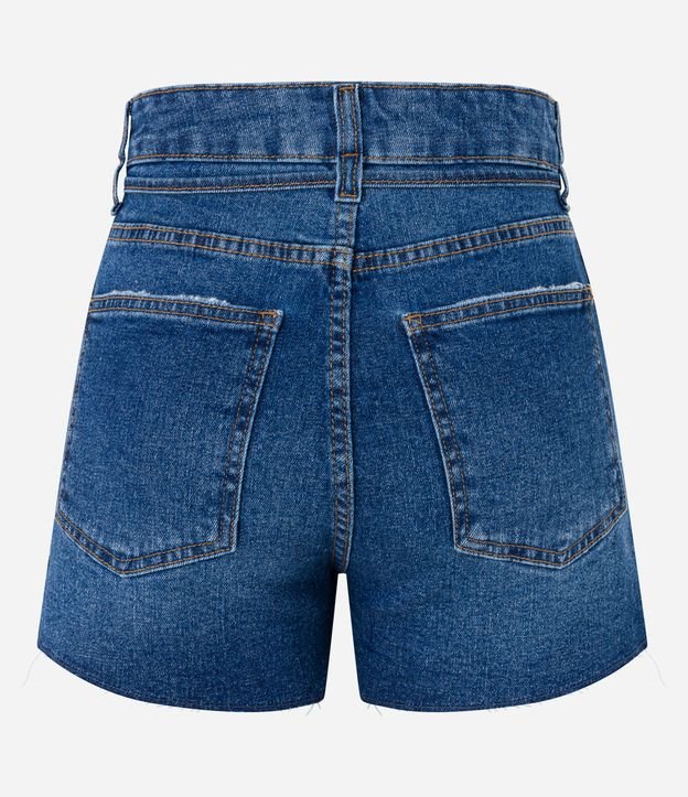 Short Cintura Alta em Jeans com Cordão e Barra a Fio Azul 6