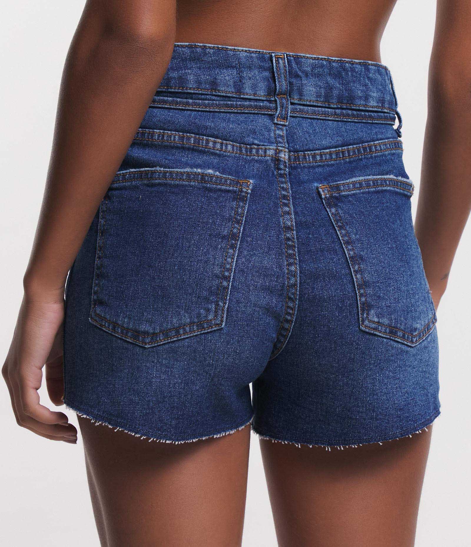 Short Cintura Alta em Jeans com Cordão e Barra a Fio Azul 3