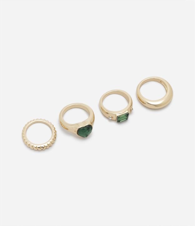 Kit 04 Anéis em Metal com Formatos Variados e Strass