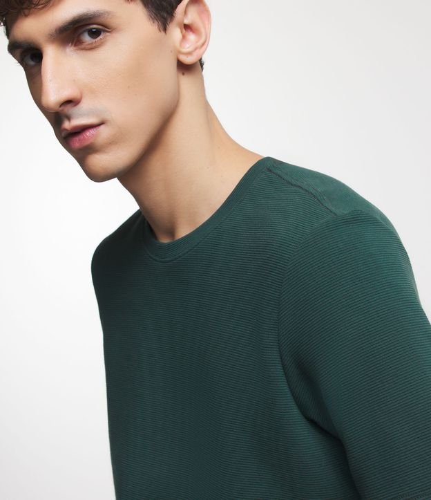 Camiseta Slim em Algodão Peruano com Textura Canelada Verde Escuro 3