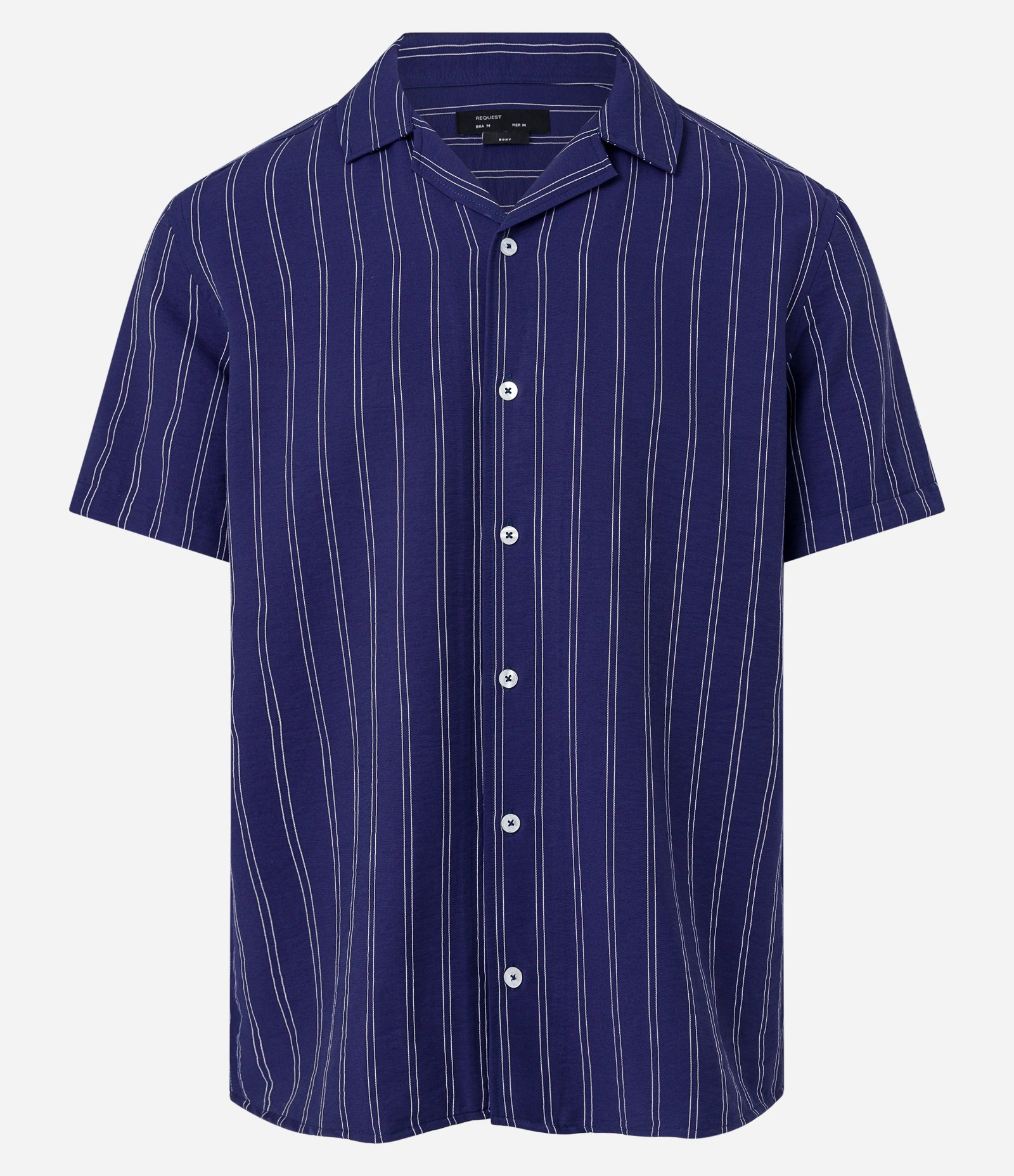 Camisa Boxy em Viscose com Estampa de Listras Risca de Giz Azul Escuro 7
