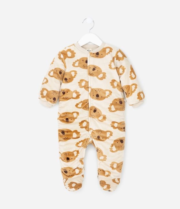 Macacão Infantil em Plush com Estampa de Coala - Tam 0 a 18 meses