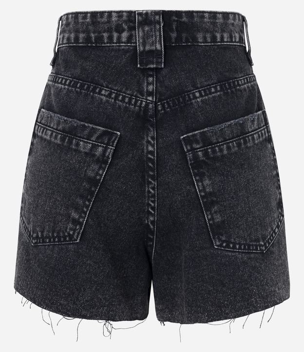 Short Cintura Alta em Jeans com Puídos e Bolsos Duplos Preto 6