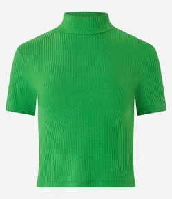Blusa Curta em Ribana com Golinha Alta e Manga Curta