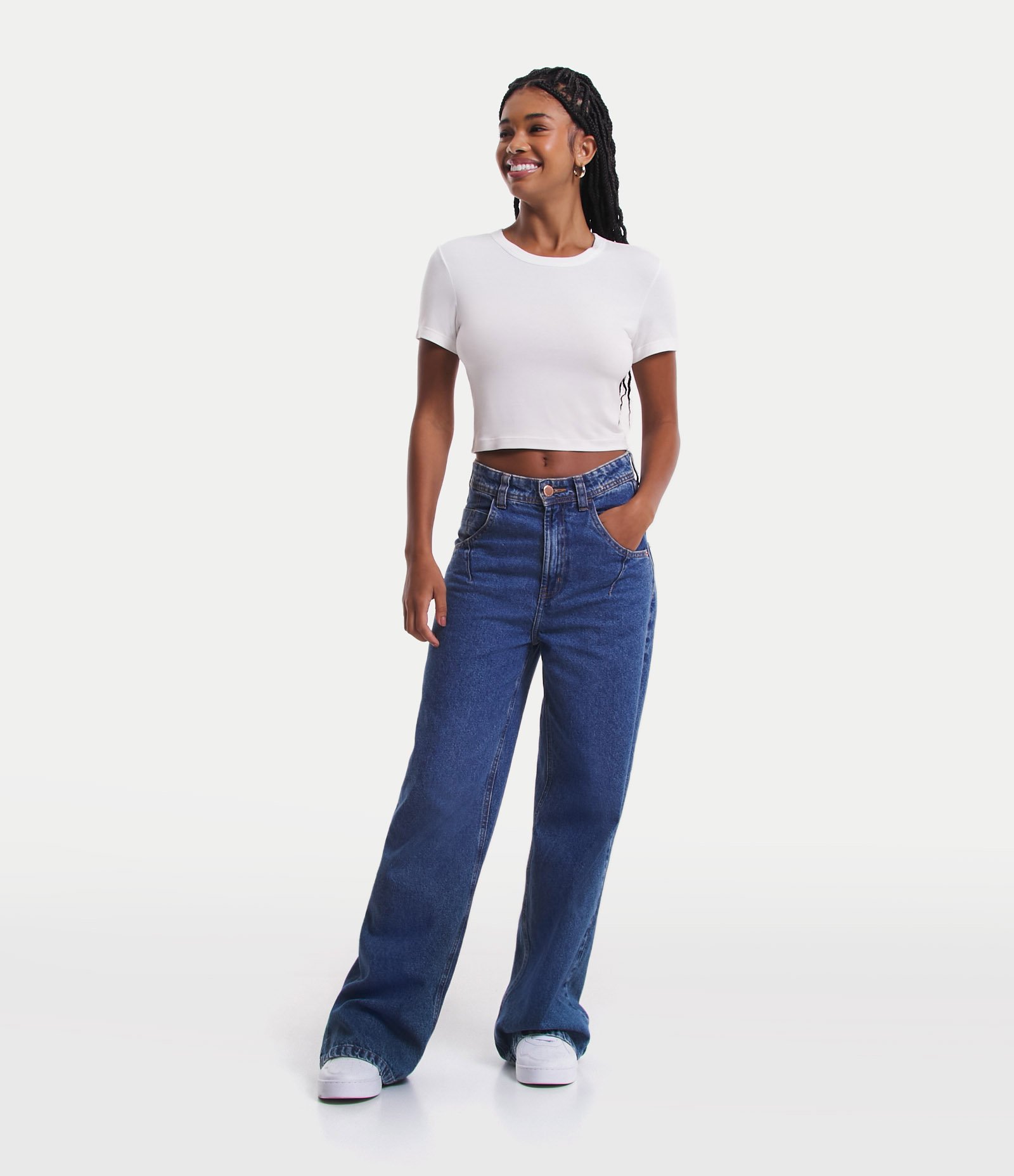 Blusa Cropped Básica em Viscose com Manga Curta Branco 2