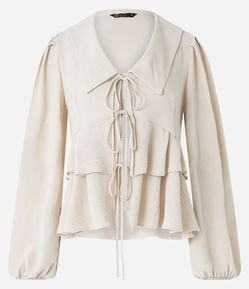 Blusa Leve com Babados e Mangas Bufantes