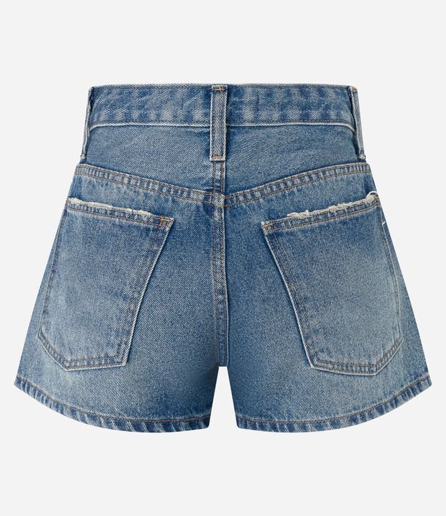 Short Cintura Alta em Jeans com Puídos no Bolso Azul 6