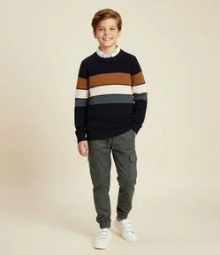 Calça Jogger Infantil com Bolsos Cargo - Tam 5 a 14 anos