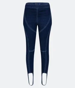 Calça Legging Cintura Alta Jeans com Pespontos Contrastantes e Super Elastizada