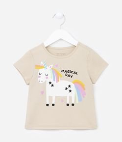 Camiseta Infantil em Meia Malha com Estampa de Unicórnio - Tam 1 a 5 Anos