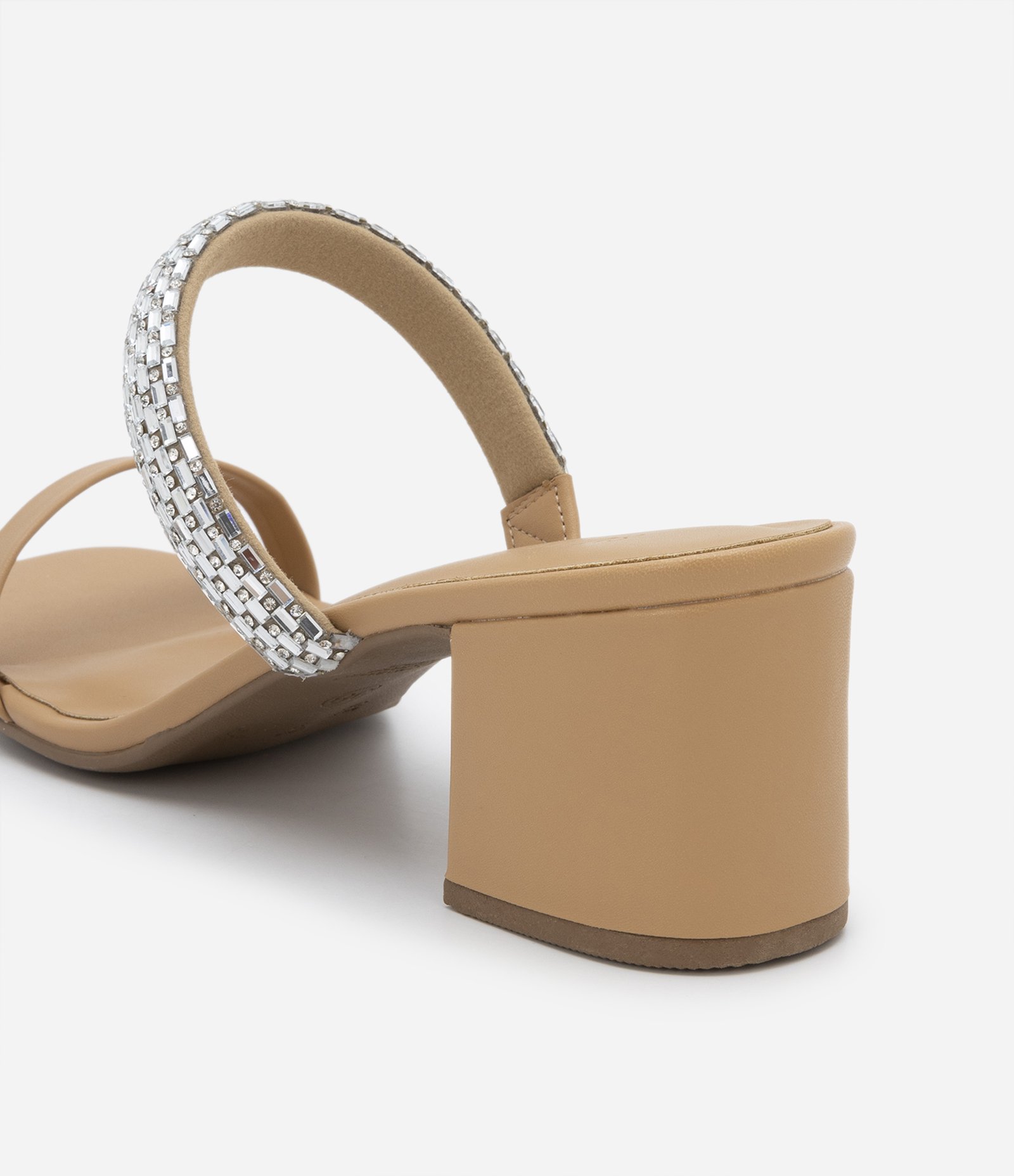 Sandália Mule com Salto Bloco e Tira de Strass Bege 3