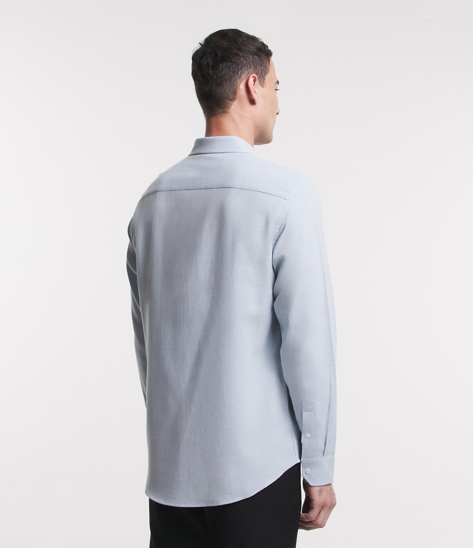 Camisa Regular com Textura Maquinetada e Gola Colarinho Azul Bebê 3