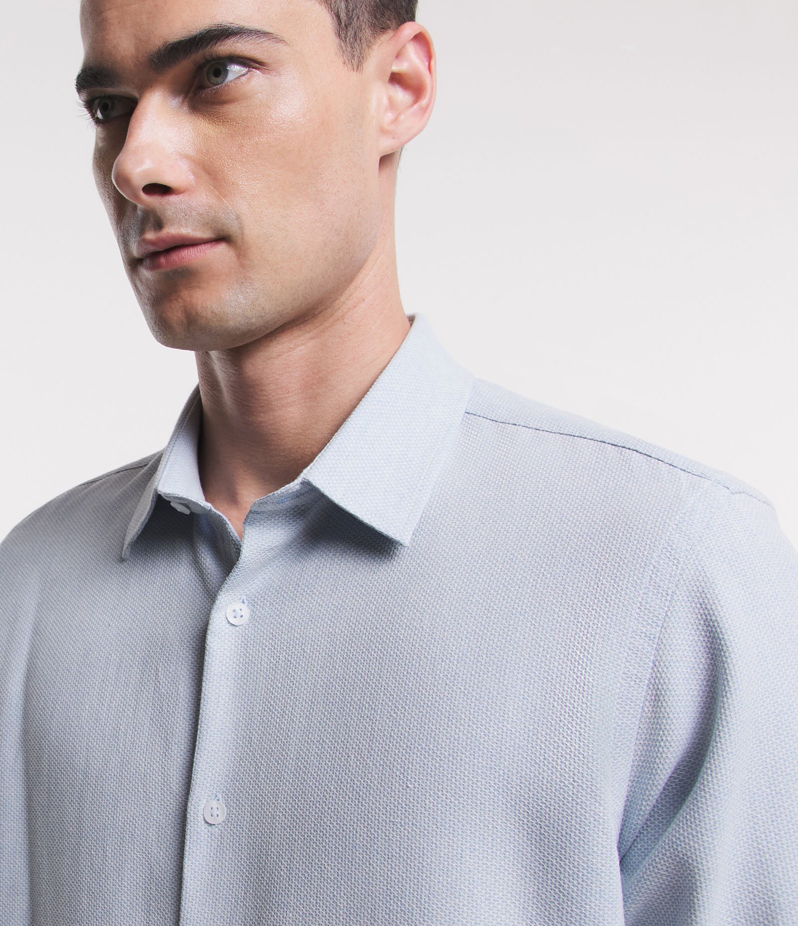 Camisa Regular com Textura Maquinetada e Gola Colarinho Azul Bebê 5
