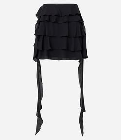 Saia Curta em Crepe com Babados e Pontas